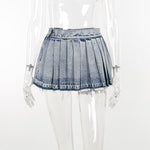 Baddie Pleated Washed Denim Mini Skirt