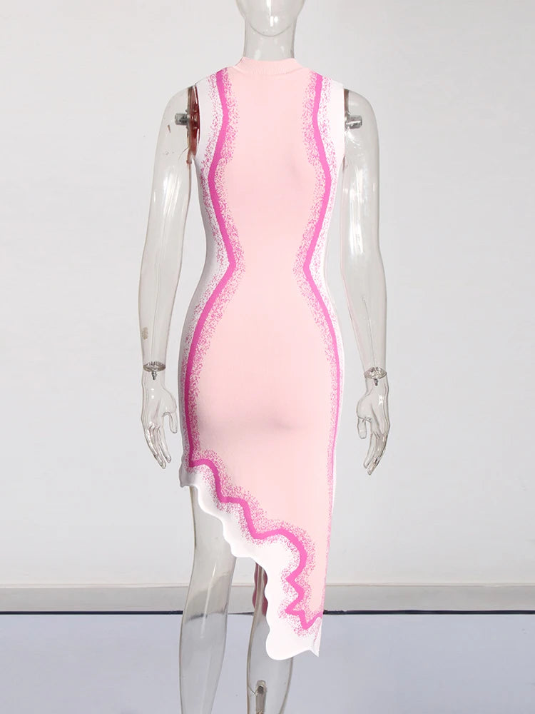 Wavy Body Contour Dress - Pink