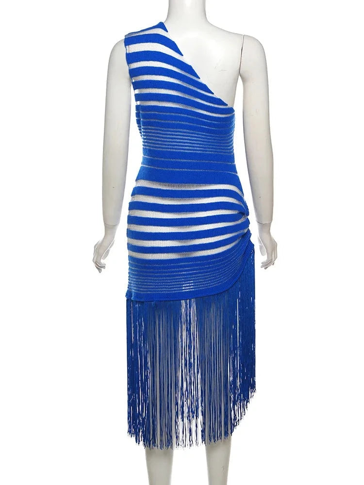 Royal Blue Mesh Detail Midi