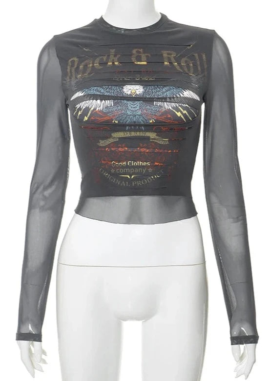 Vintage Rock & Roll Crop Long Sleeve