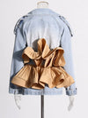 Color-Block Ruffle Denim Jacket