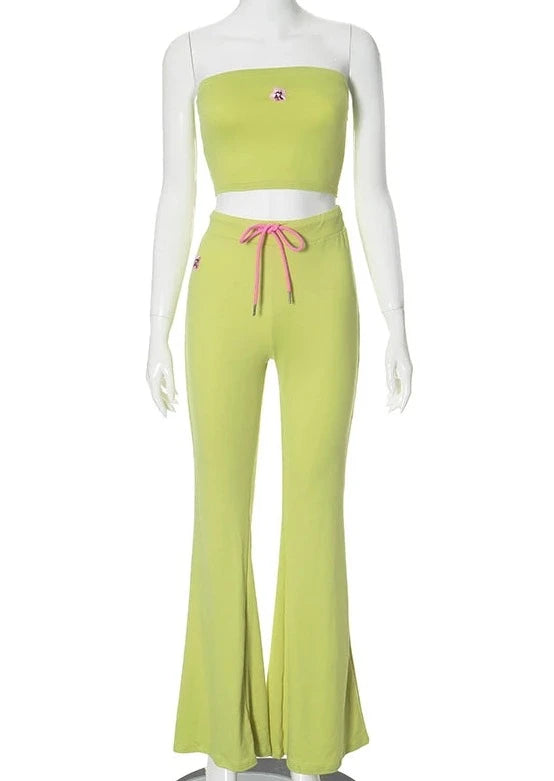 Lime Flare Drawstring Pant Set