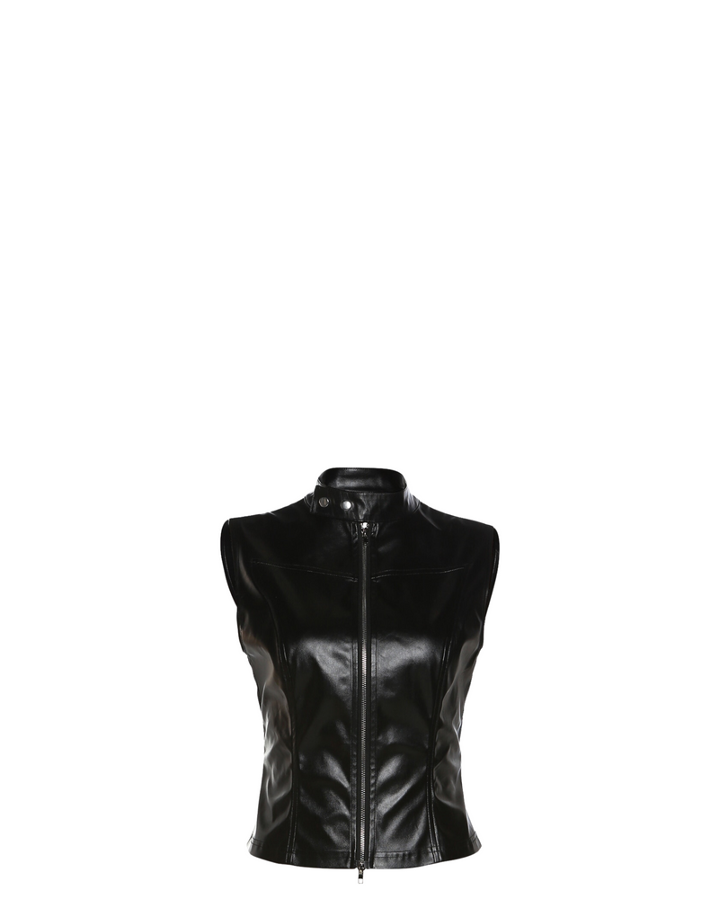 Kiana Faux Leather Zip Up Top