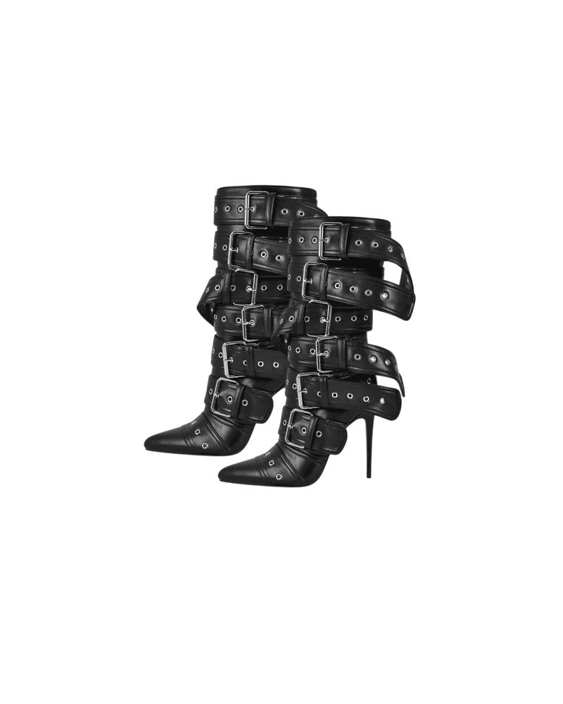 Buckle Pointed Toe Mid-Calf Boot