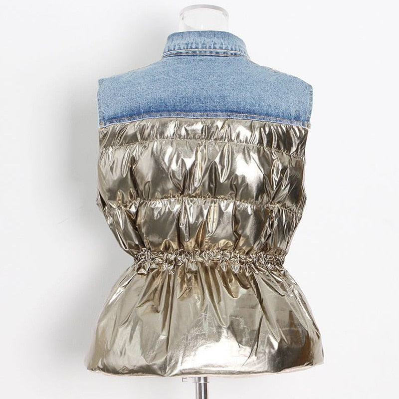 Metallic Denim Drawstring Vest