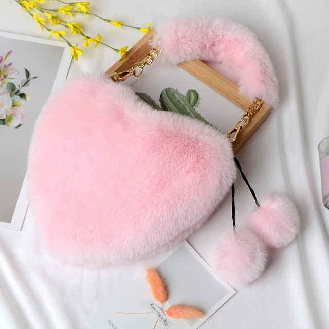 Faux Fur Heart Shaped Bag